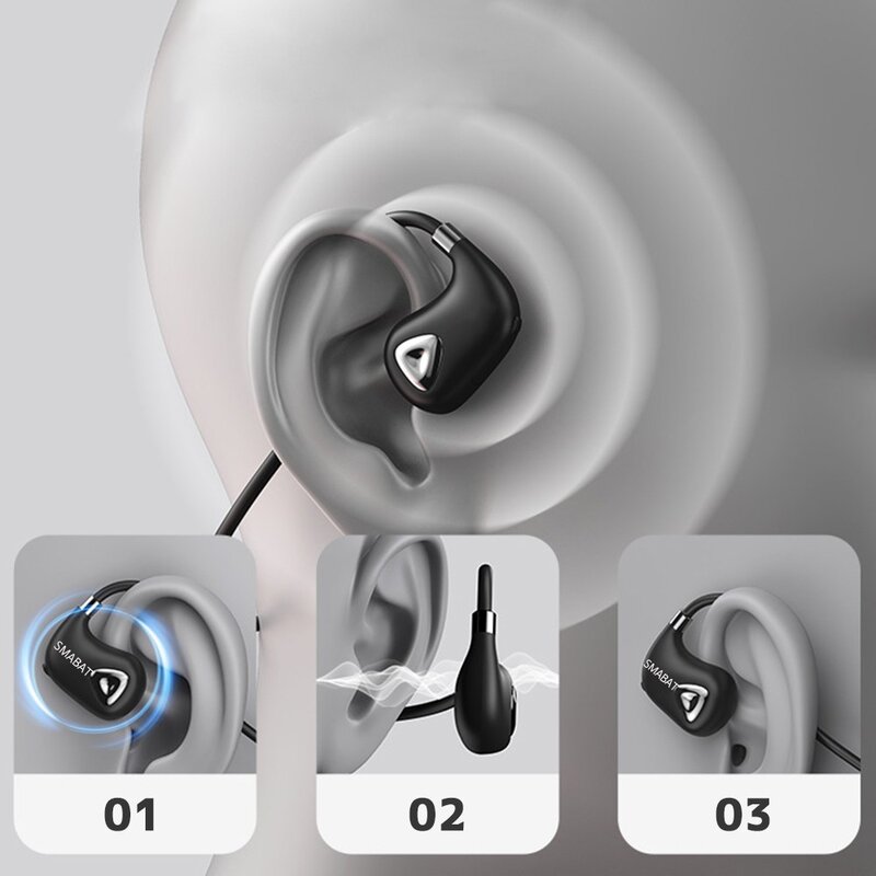 SMABAT 공기 전도 블루투스 이어폰 블루투스 5.3 무선 이어폰 스포츠 이어폰, 블랙