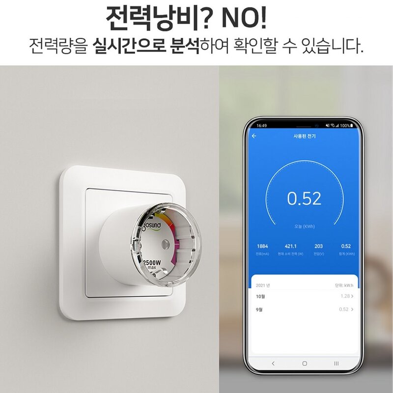 고선드 스마트플러그 Wifi 원격제어 IoT 전력량체크 타이머 콘센트 구글홈 스마트싱스연동, 1세트