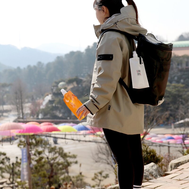 라이브에필 휴대용 접이식 물병500ml 등산 캠핑 야외 물통, 오렌지