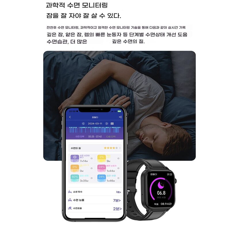 hongbo스마트워치 종일혈당혈압측정시계 스포츠워치 1.96인치 블루투스 통화 ECG 웨어러블 스마트워치