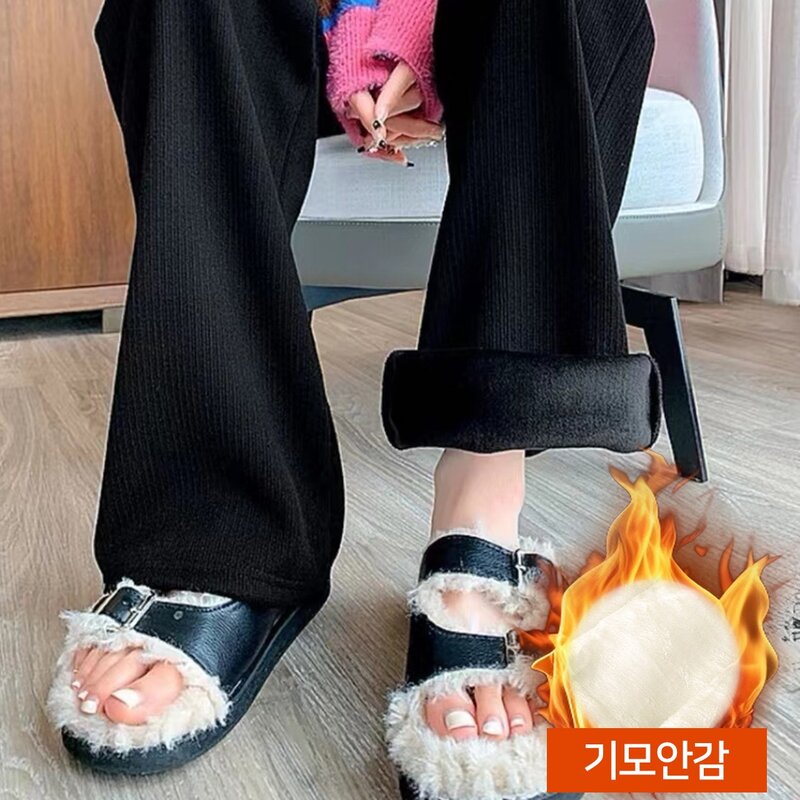 WINTRYON 여성 기모 골덴 코듀로이 밴드 일자 보온 데일리 바지